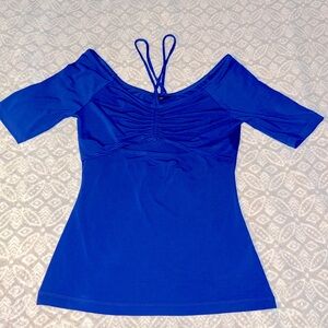 Women's Guess Shirt Blouse Peek A Boo Key Hole M Royal Blue New with tag